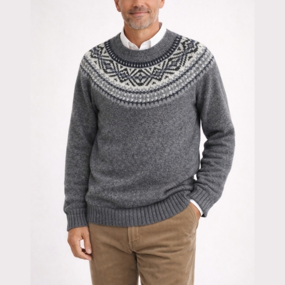 Vintage G H Bass Fair Isle Knit Pullover Sweater. Men's S, Cotton Acrylic Wool